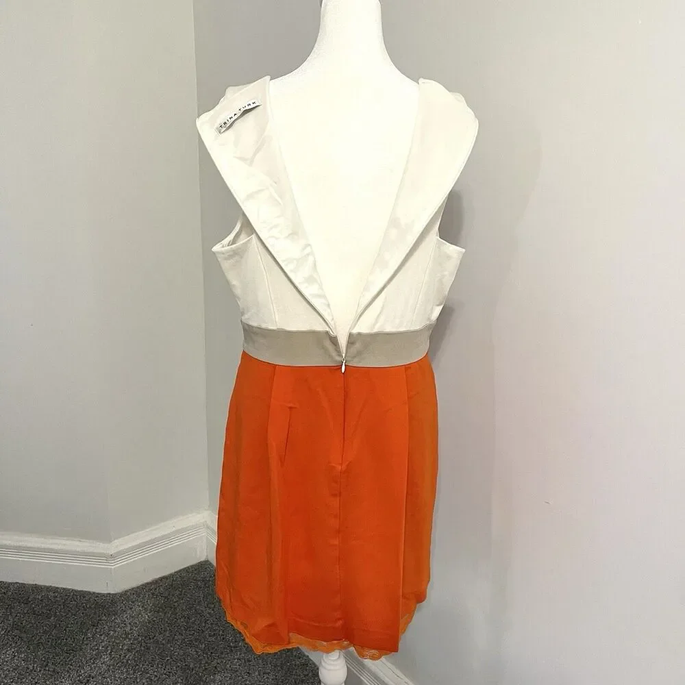 Trina Turk Dress Womens Size 8 Sleeveless V Neck Lined Lace Accent Zip Back Knit - Picture 5 of 12